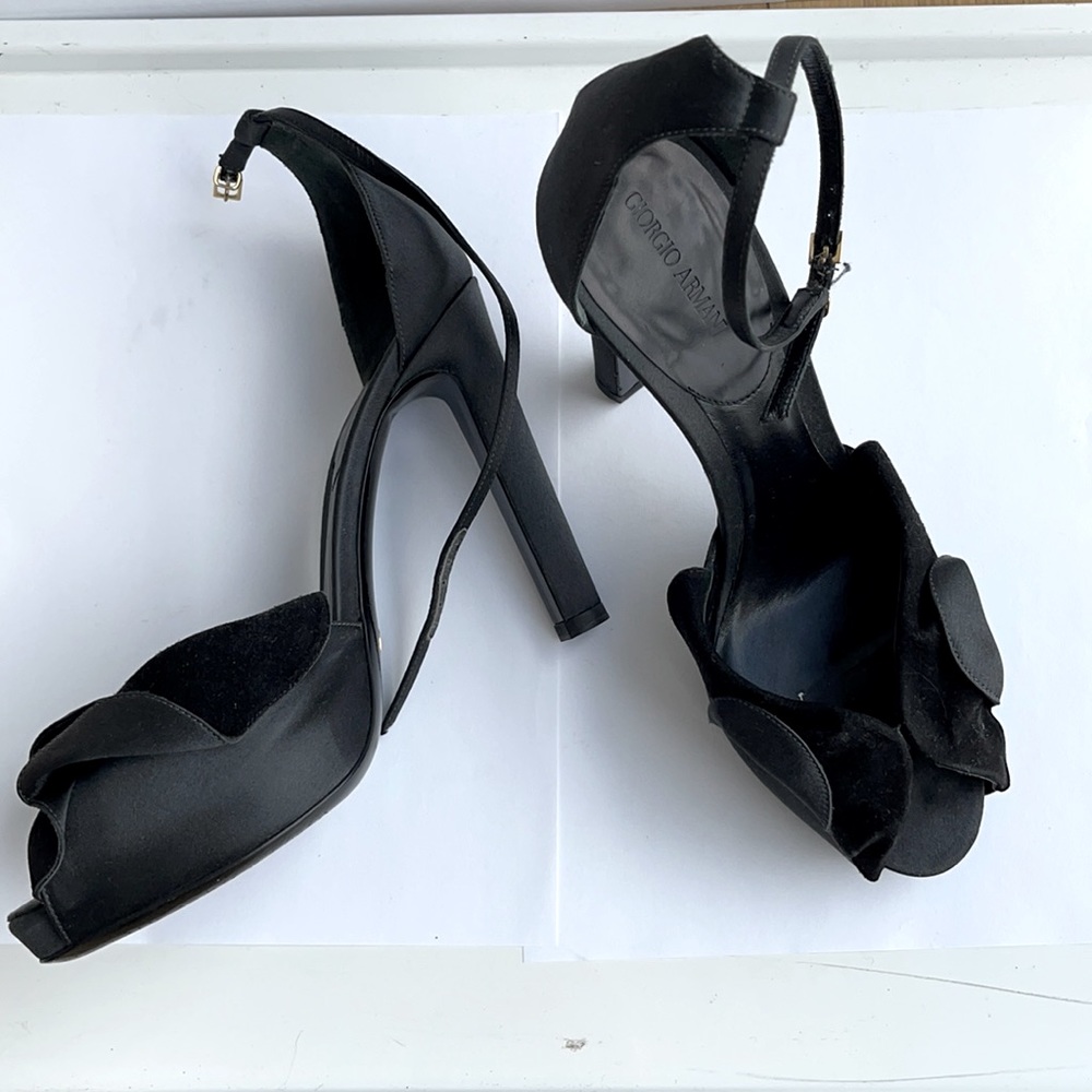 Giorgio Armani black suede and leather heels.